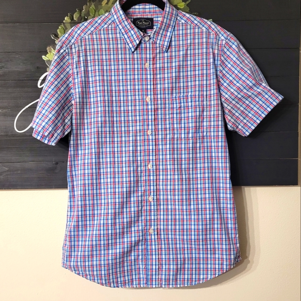 Nat Nast Button-down Shirt Size Medium Red/White/Blue